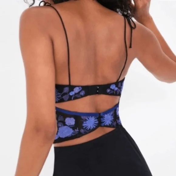 For Love And Lemons NWT Kaylee Embroidered Purple/Black XS Bustier Crop Top